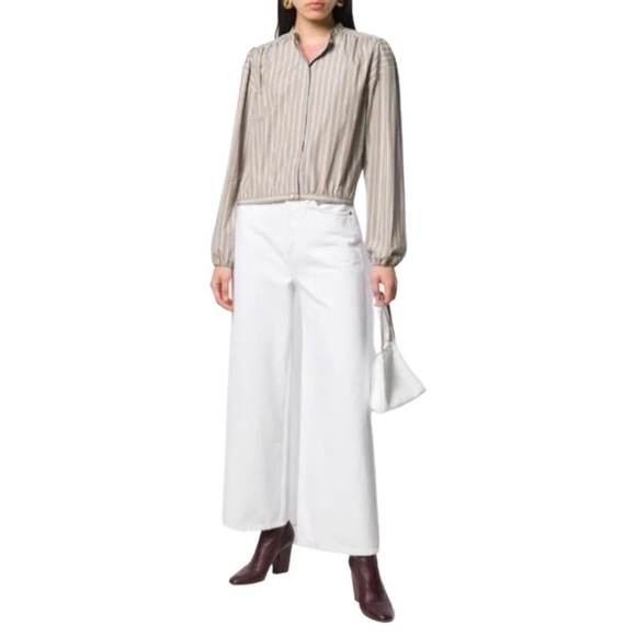 New! Theory Shirred Yoke Mandarin Collar Buttoned Down Blouse Top - Picture 2 of 15